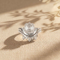 2.85 Ct Asscher Cut Moissanite Crown Accent Ring Set for Women
