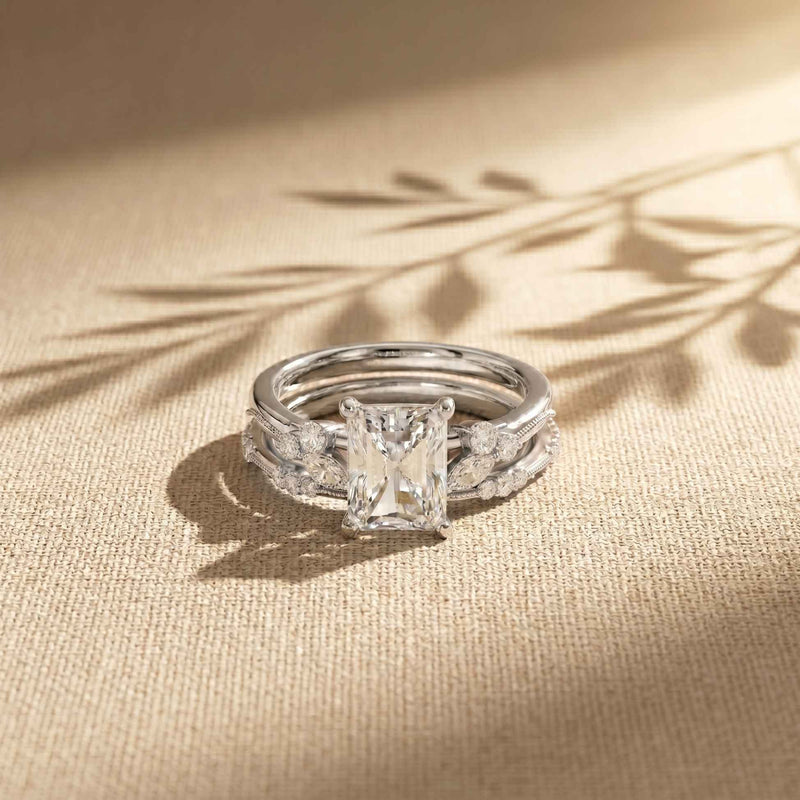 2.40 Ct Radiant Cut Moissanite Marquise Accent Ring Set for Women