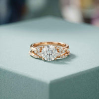 2.40 Ct Round Cut Moissanite Milgrain Accent Ring Set for Women