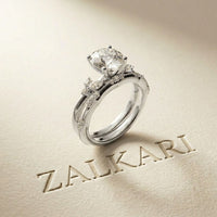 2.40 Ct Round Cut Moissanite Milgrain Accent Ring Set for Women
