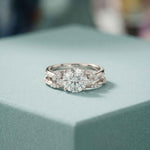 2.40 Ct Round Cut Moissanite Milgrain Accent Ring Set for Women