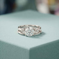 2.40 Ct Round Cut Moissanite Milgrain Accent Ring Set for Women