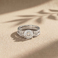 2.40 Ct Round Cut Moissanite Milgrain Accent Ring Set for Women