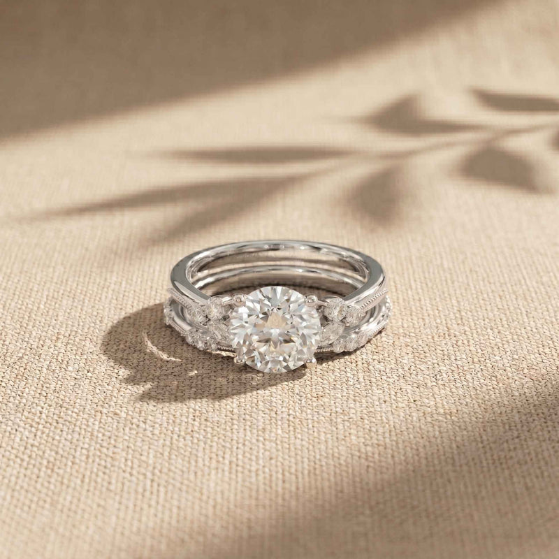 2.40 Ct Round Cut Moissanite Milgrain Accent Ring Set for Women