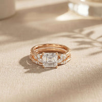 2.40 Ct Asscher Cut Moissanite Stacked Elegance Ring Set for Women