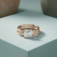 2.40 Ct Asscher Cut Moissanite Stacked Elegance Ring Set for Women