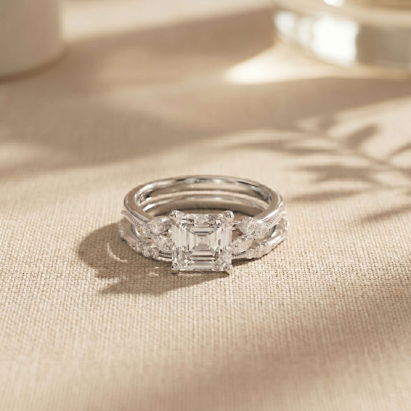 2.40 Ct Asscher Cut Moissanite Stacked Elegance Ring Set for Women