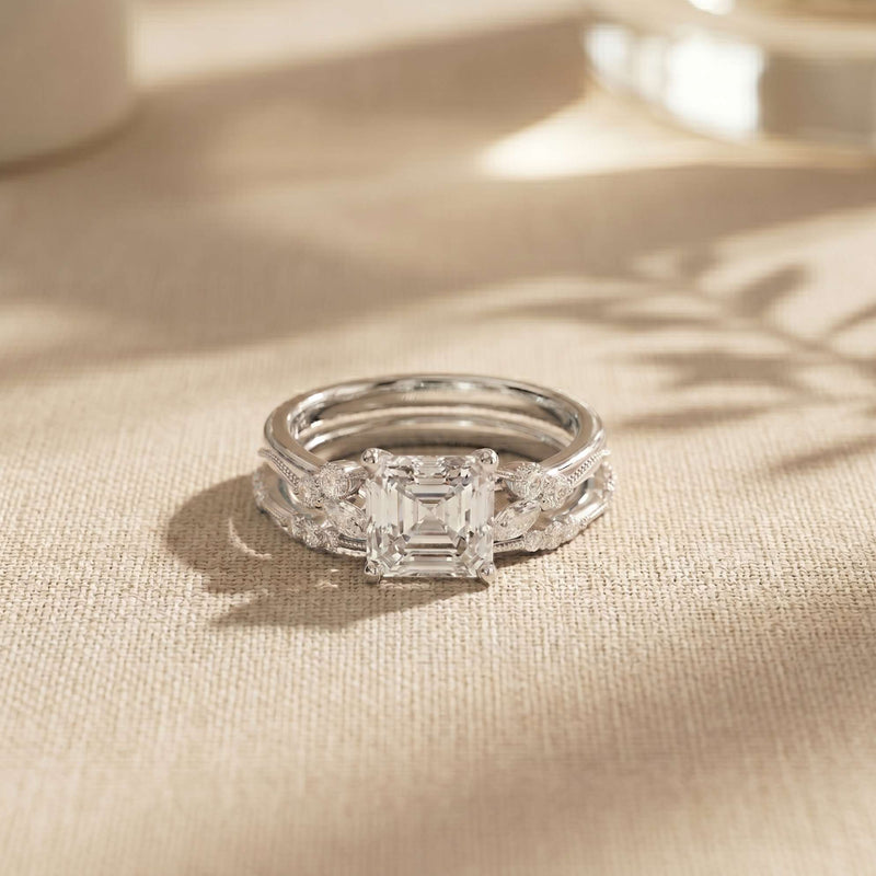 2.40 Ct Asscher Cut Moissanite Stacked Elegance Ring Set for Women