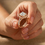 3.55 Ct Asscher Cut Moissanite Floral Halo Ring Set for Women