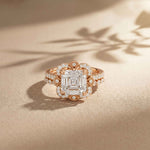 3.55 Ct Asscher Cut Moissanite Floral Halo Ring Set for Women