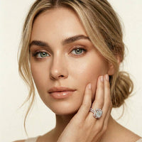 3.55 Ct Asscher Cut Moissanite Floral Halo Ring Set for Women