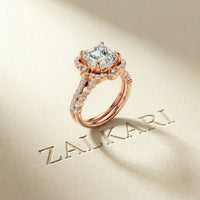 3.55 Ct Asscher Cut Moissanite Floral Halo Ring Set for Women
