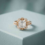 3.55 Ct Asscher Cut Moissanite Floral Halo Ring Set for Women