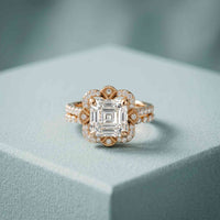 3.55 Ct Asscher Cut Moissanite Floral Halo Ring Set for Women