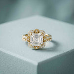 3.55 Ct Asscher Cut Moissanite Floral Halo Ring Set for Women