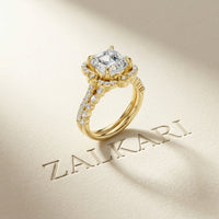 3.55 Ct Asscher Cut Moissanite Floral Halo Ring Set for Women