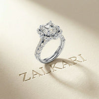 3.55 Ct Asscher Cut Moissanite Floral Halo Ring Set for Women