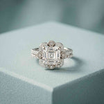 3.55 Ct Asscher Cut Moissanite Floral Halo Ring Set for Women