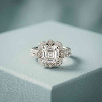 3.55 Ct Asscher Cut Moissanite Floral Halo Ring Set for Women