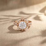 3.55 Ct Cushion Cut Moissanite Petal Halo Ring Set for Women