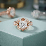 3.55 Ct Cushion Cut Moissanite Petal Halo Ring Set for Women