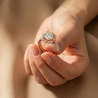 3.55 Ct Cushion Cut Moissanite Petal Halo Ring Set for Women