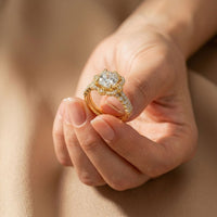 3.55 Ct Cushion Cut Moissanite Petal Halo Ring Set for Women