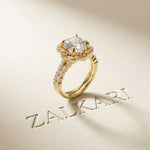 3.55 Ct Cushion Cut Moissanite Petal Halo Ring Set for Women