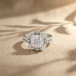 3.55 Ct Cushion Cut Moissanite Petal Halo Ring Set for Women