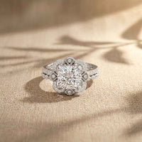 3.55 Ct Cushion Cut Moissanite Petal Halo Ring Set for Women