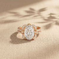 4.00 Ct Oval Cut Moissanite Signature Bloom Ring Set for Women