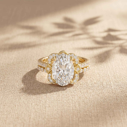 4.00 Ct Oval Cut Moissanite Signature Bloom Ring Set for Women
