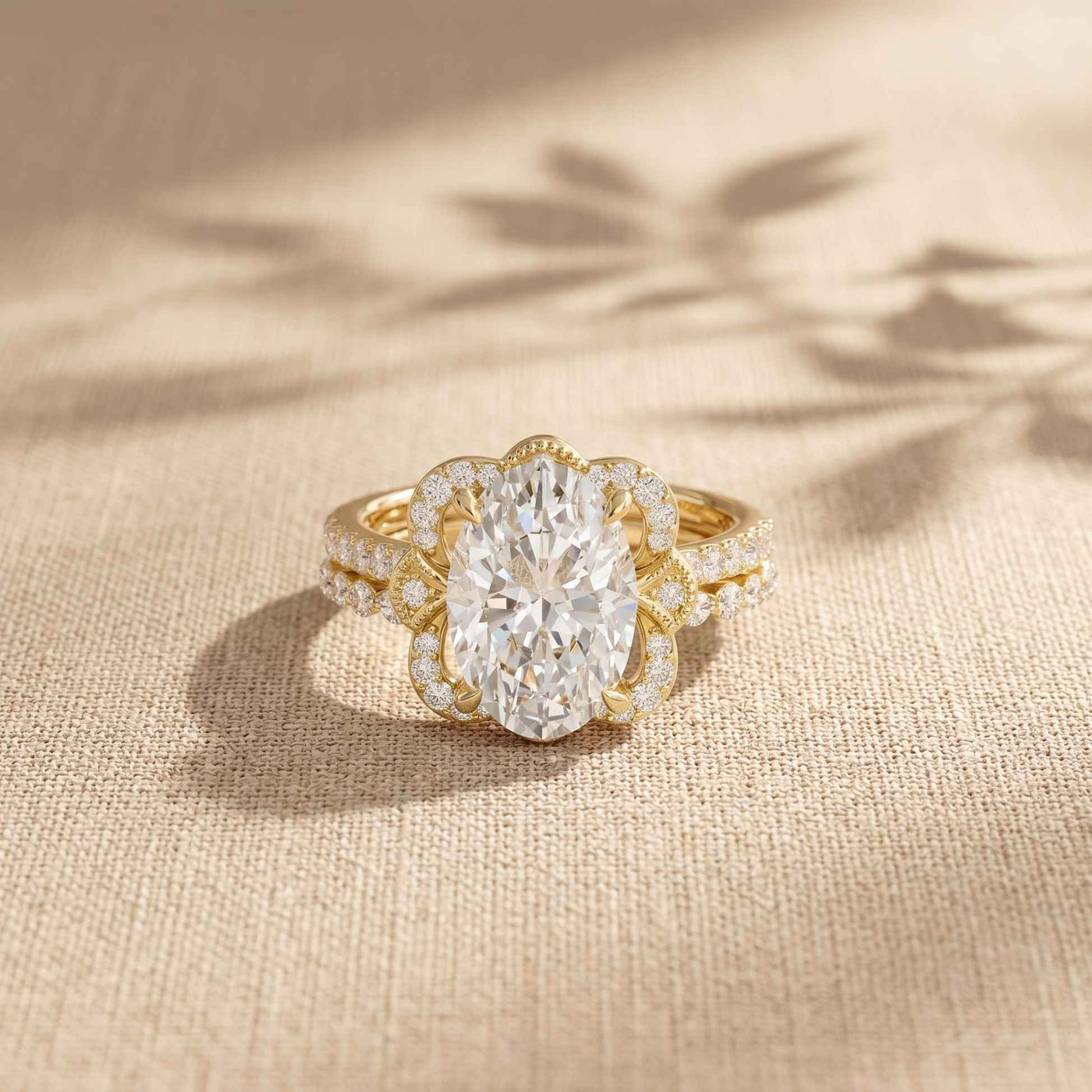 4.00 Ct Oval Cut Moissanite Signature Bloom Ring Set for Women