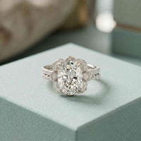 4.00 Ct Oval Cut Moissanite Signature Bloom Ring Set for Women