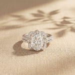 4.00 Ct Oval Cut Moissanite Signature Bloom Ring Set for Women