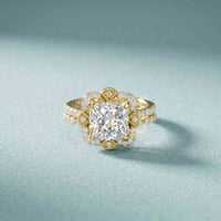 3.55 Ct Princess Cut Moissanite Floral Elegance Ring Set for Women