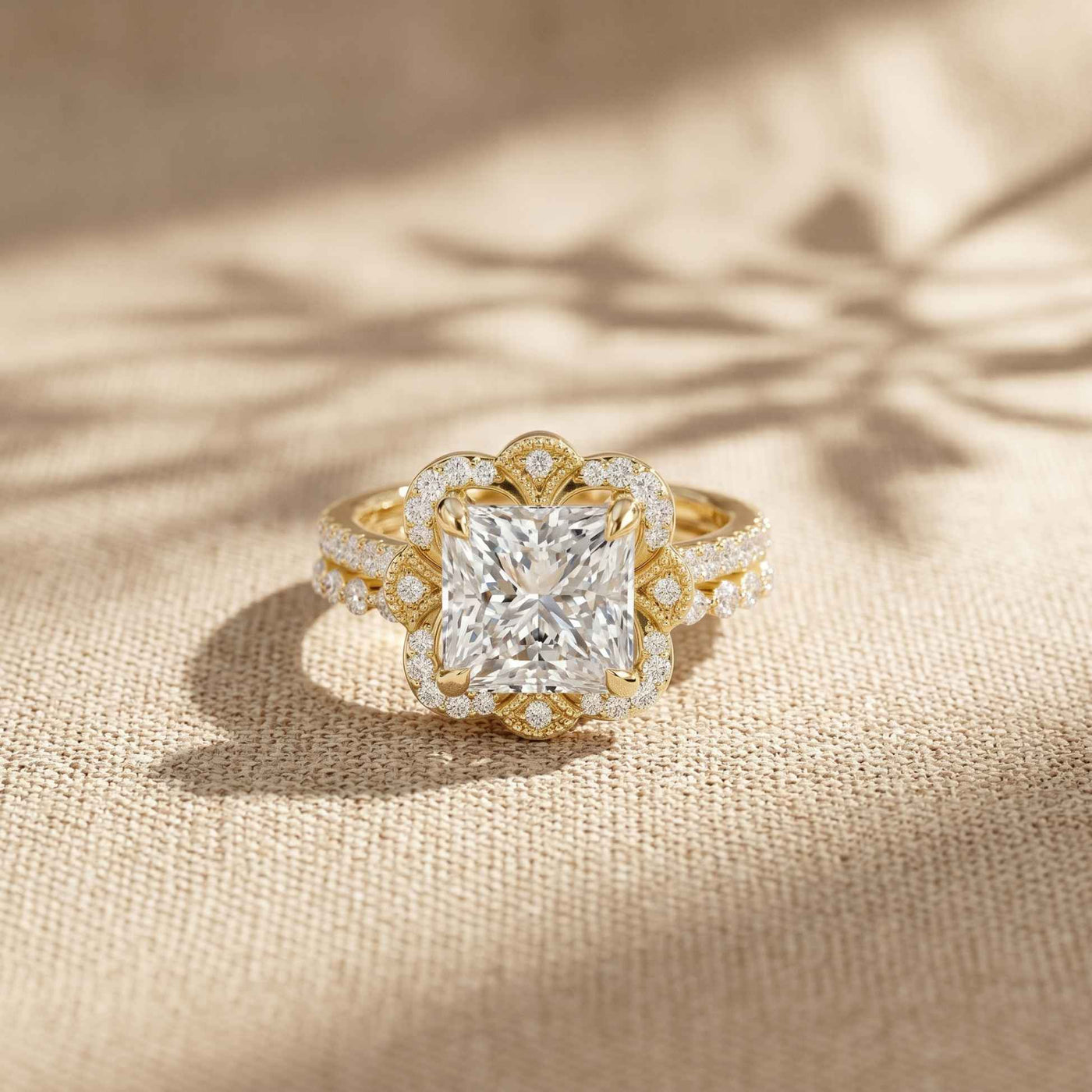 3.55 Ct Princess Cut Moissanite Floral Elegance Ring Set for Women