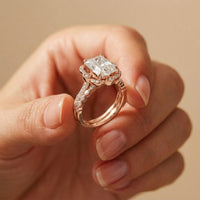 4.00 Ct Radiant Cut Moissanite Scalloped Halo Ring Set for Women
