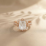 4.00 Ct Radiant Cut Moissanite Scalloped Halo Ring Set for Women