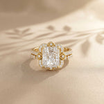 4.00 Ct Radiant Cut Moissanite Scalloped Halo Ring Set for Women