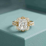 4.00 Ct Radiant Cut Moissanite Scalloped Halo Ring Set for Women