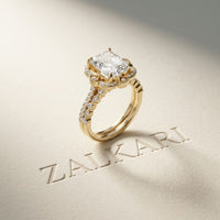 4.00 Ct Radiant Cut Moissanite Scalloped Halo Ring Set for Women