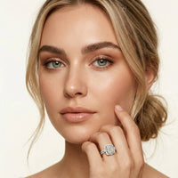 4.00 Ct Radiant Cut Moissanite Scalloped Halo Ring Set for Women