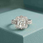 4.00 Ct Radiant Cut Moissanite Scalloped Halo Ring Set for Women