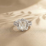 4.00 Ct Radiant Cut Moissanite Scalloped Halo Ring Set for Women