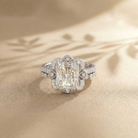 4.00 Ct Radiant Cut Moissanite Scalloped Halo Ring Set for Women