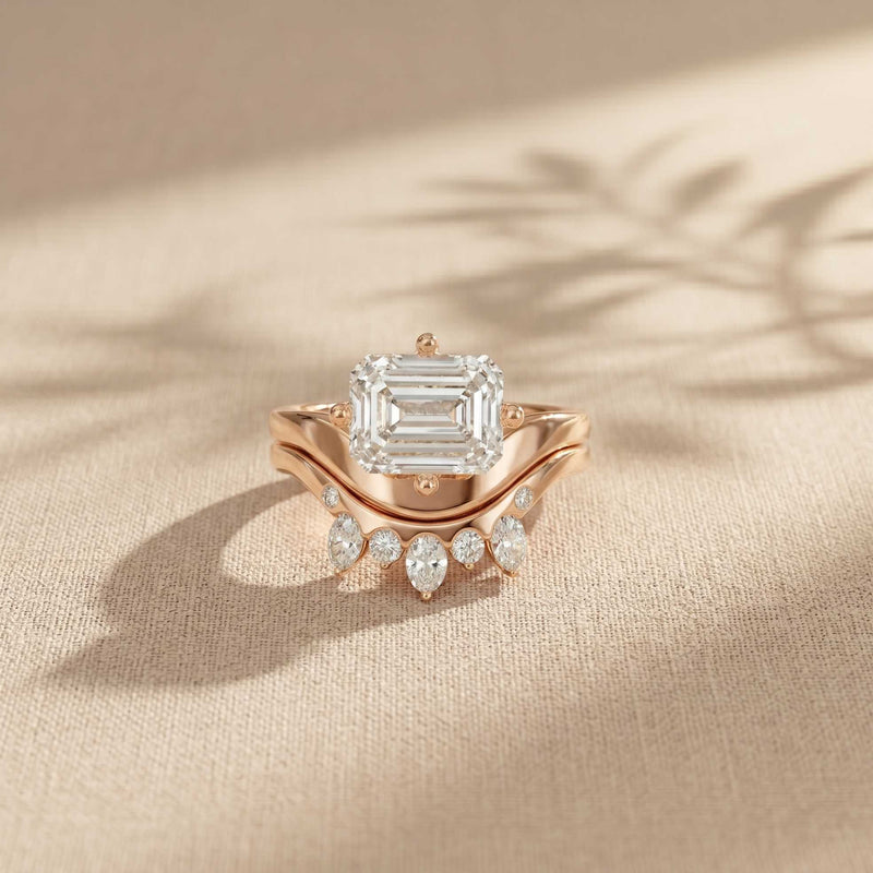 2.85 Ct Emerald Cut Moissanite Regal Curve Ring Set for Women