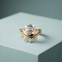 2.85 Ct Emerald Cut Moissanite Regal Curve Ring Set for Women