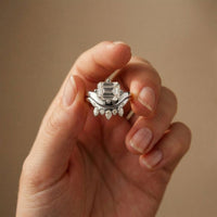 2.85 Ct Emerald Cut Moissanite Regal Curve Ring Set for Women