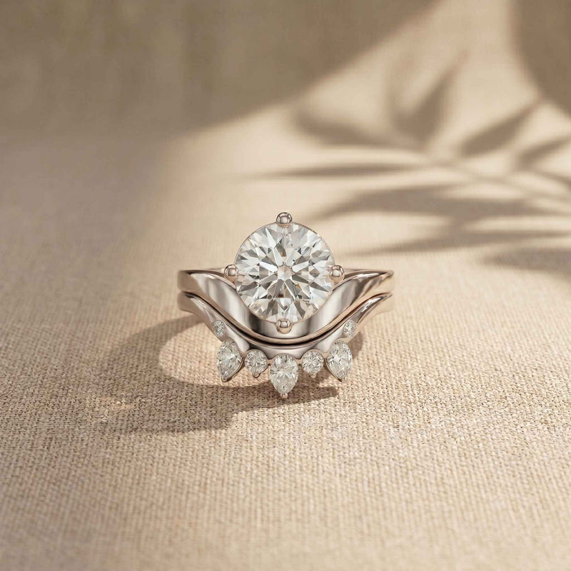 2.85 Ct Round Cut Moissanite Crowned Contour Ring Set for Women